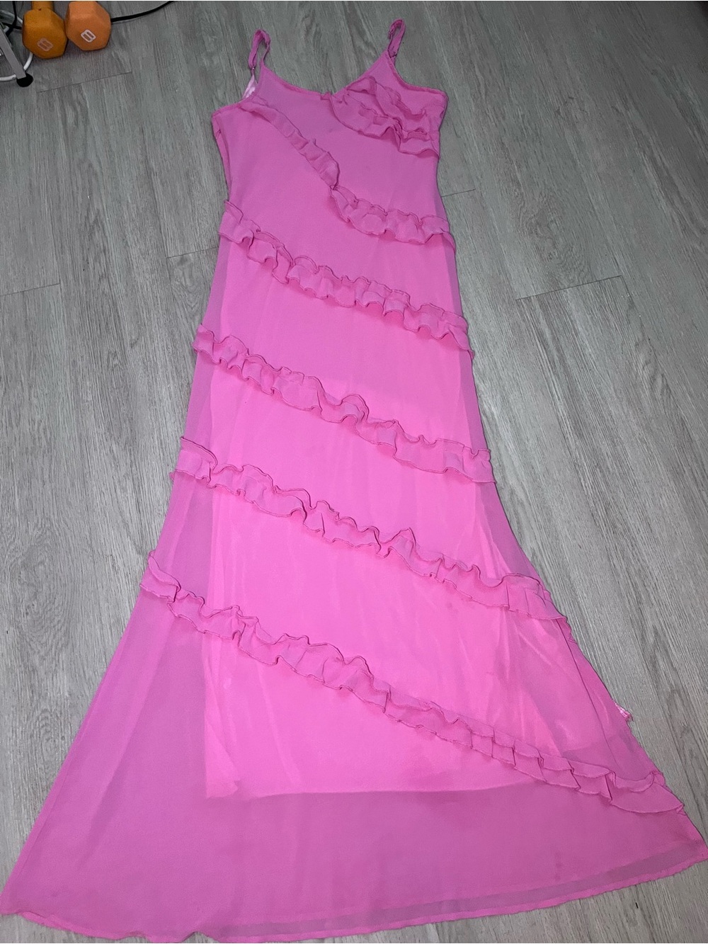 Pink Ruffle Maxi Dress Large